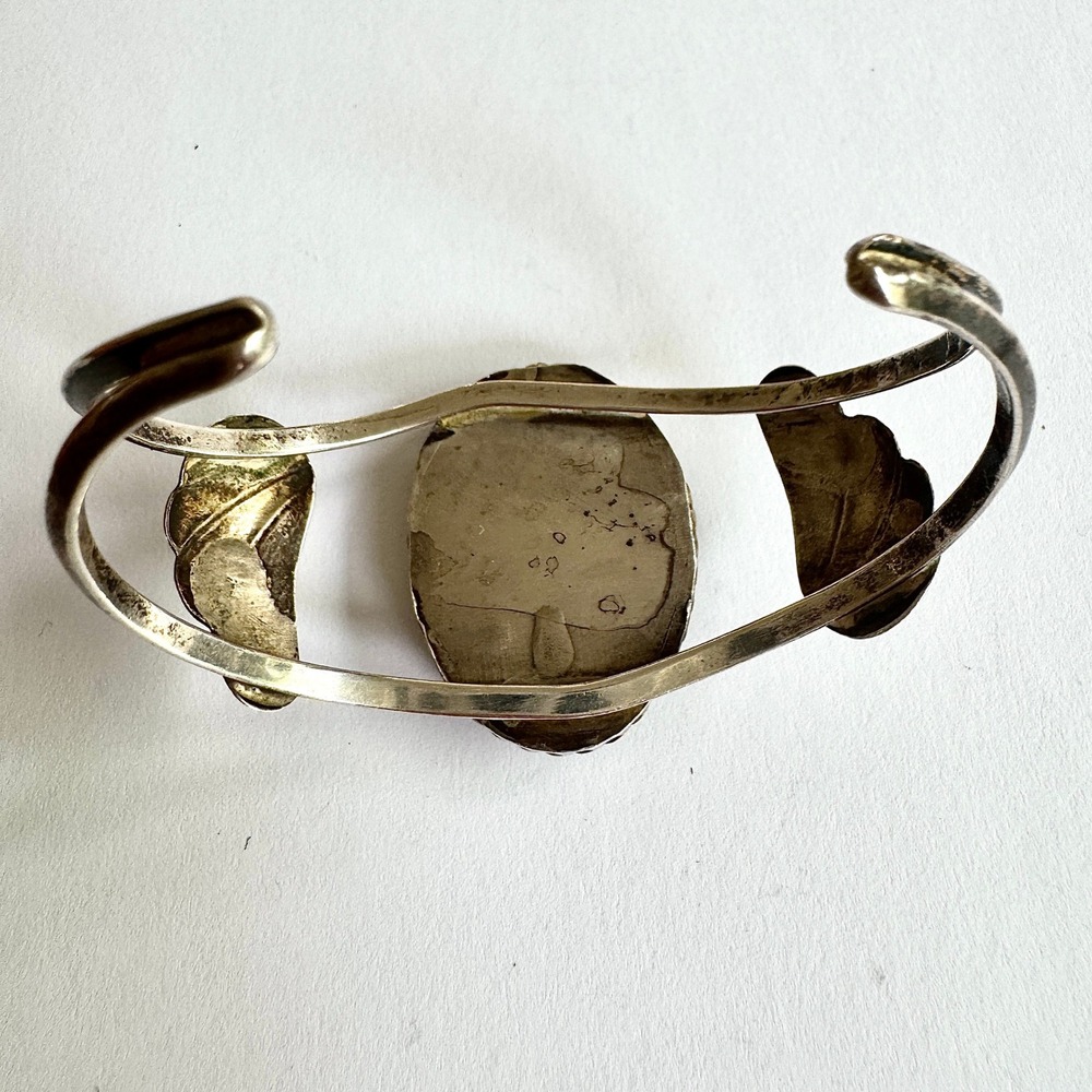 VTG Zuni Inlay Flower Cuff Bracelet 6in Turquoise Sterling Native American - Picture 8 of 9